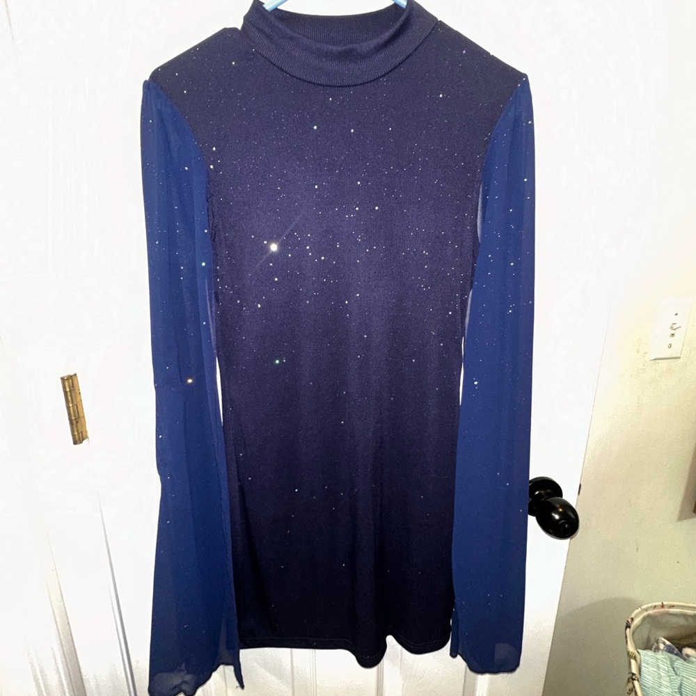 Sparkling Navy Long Sleeve Dress